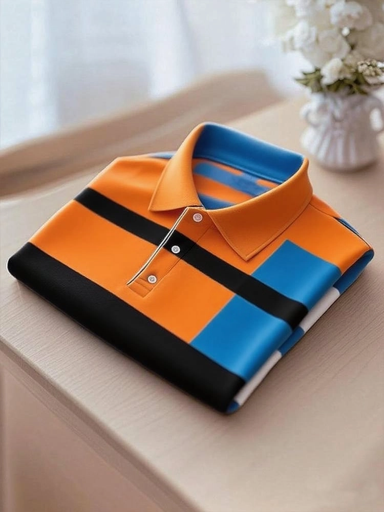 Camisa polo Smart casual en bloques de color Logo Button de manga corta para hombre
