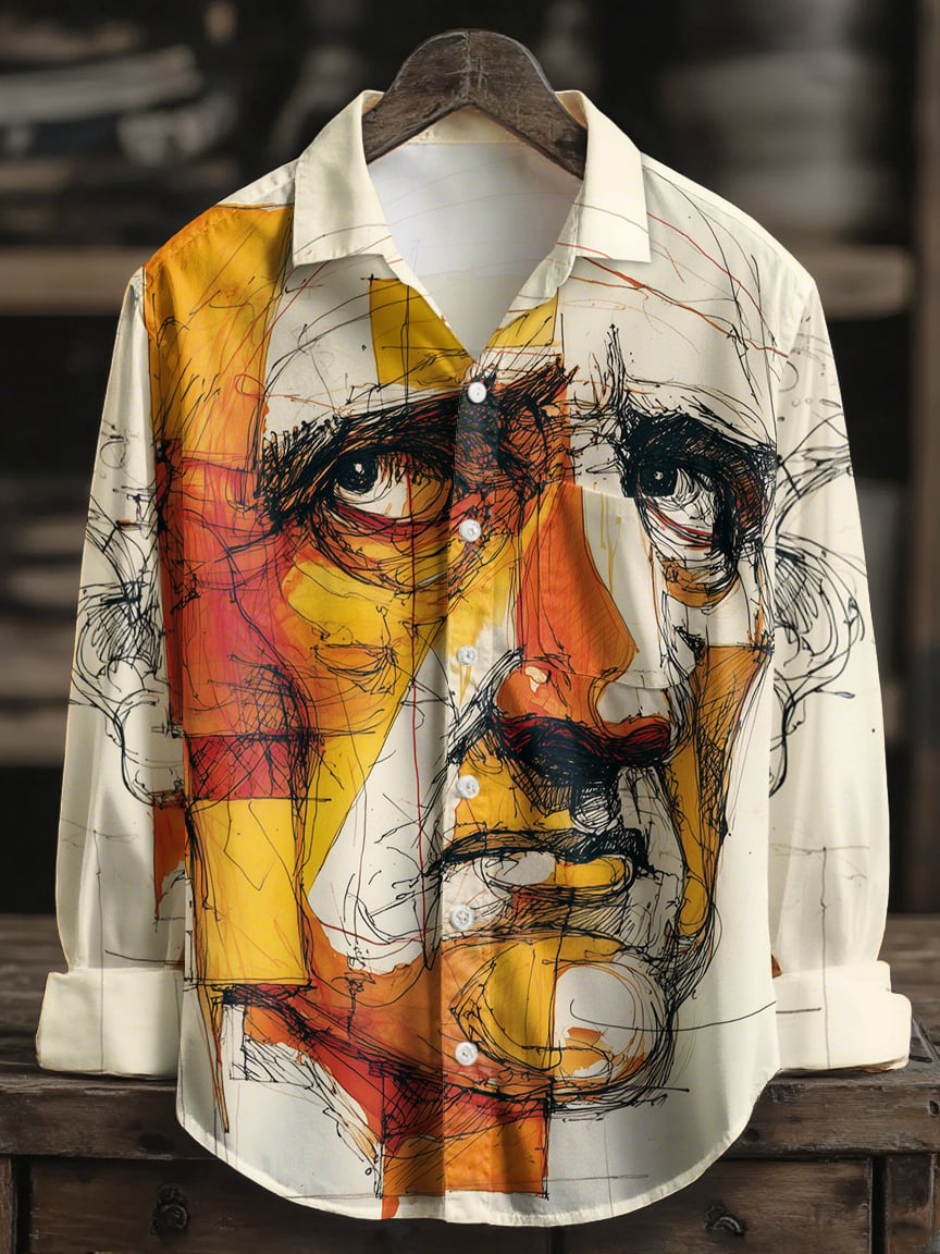 Camisa hawaiano Abstract Face Art casual geométrico Art de manga larga para hombre