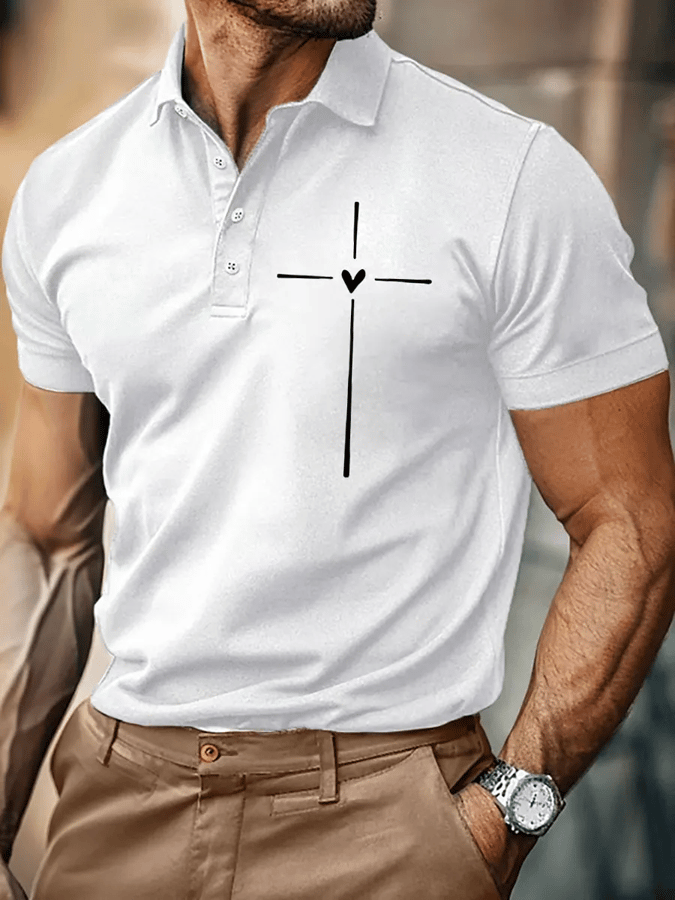 Camisa polo retro Faith Cross estampado para hombre