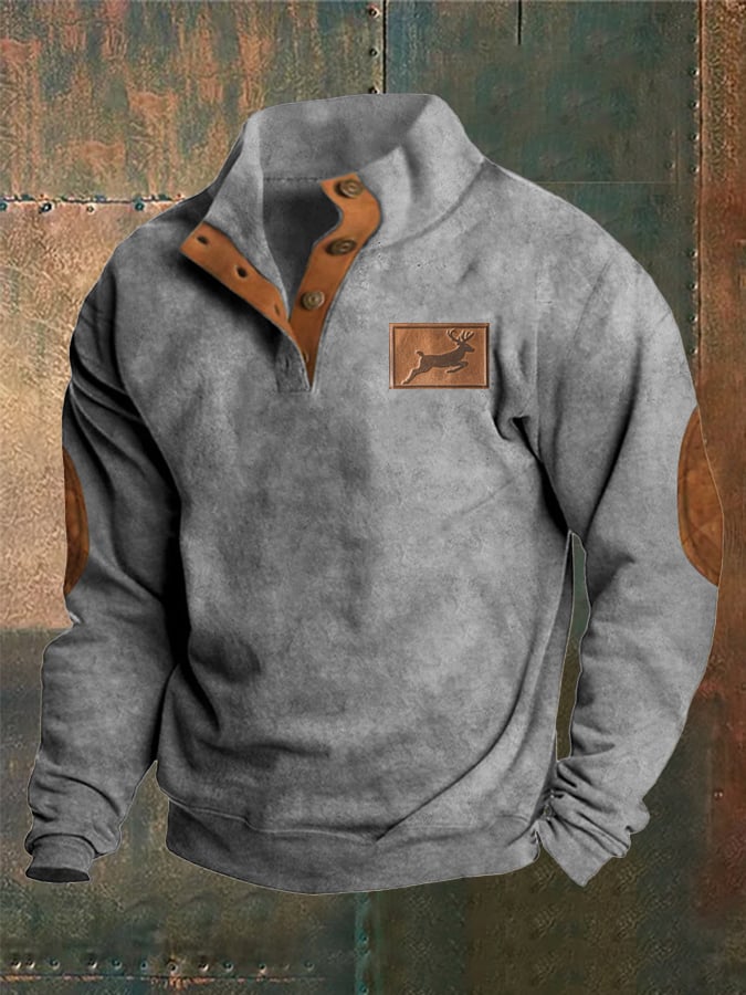 Sudadera Western Style estampado Stand cuello Button para hombre