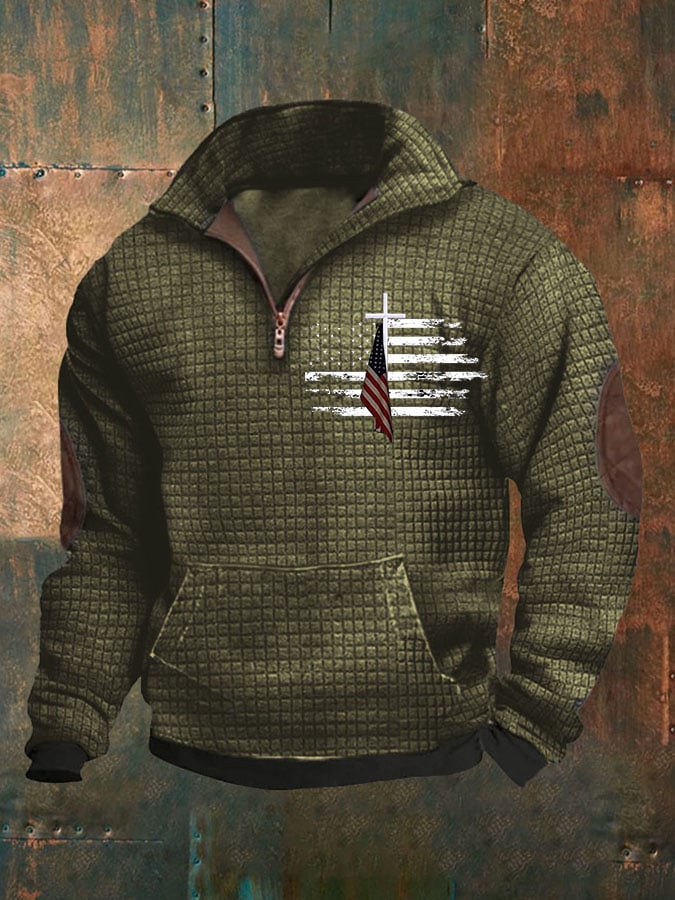 Sudadera casual Zip Neck Waffle Faith estampado para hombre