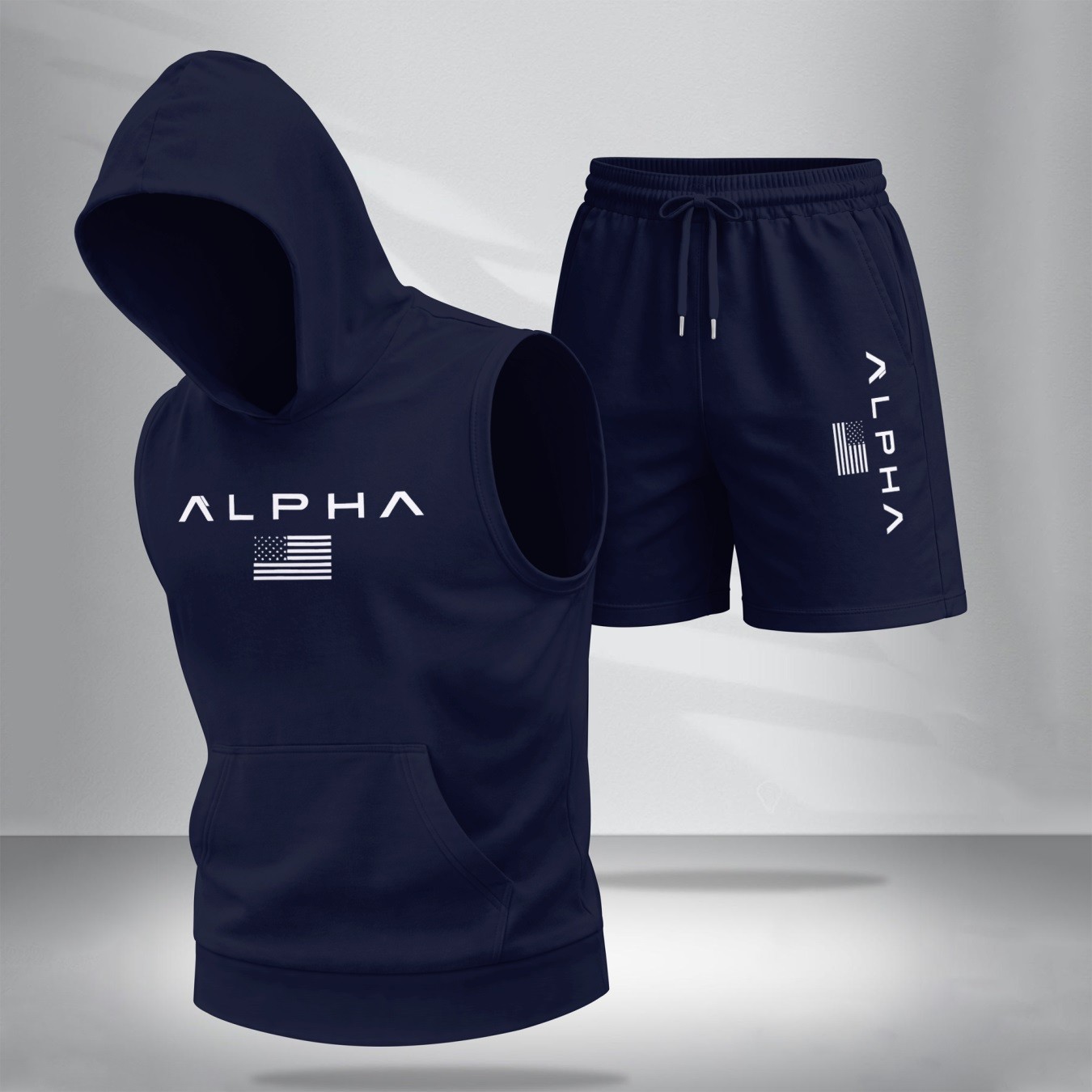 conjunto de dos piezas para hombre American Flag PrintHooded Tank Top & shorts Set, Regular Fitcasual Athletic de moda Activewear SleevelessTop & shorts, para hombre Summer Clothes