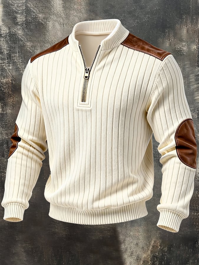 Sudadera vintage-Style texturizado Patchpara trabajo Color-Block de manga larga para hombre