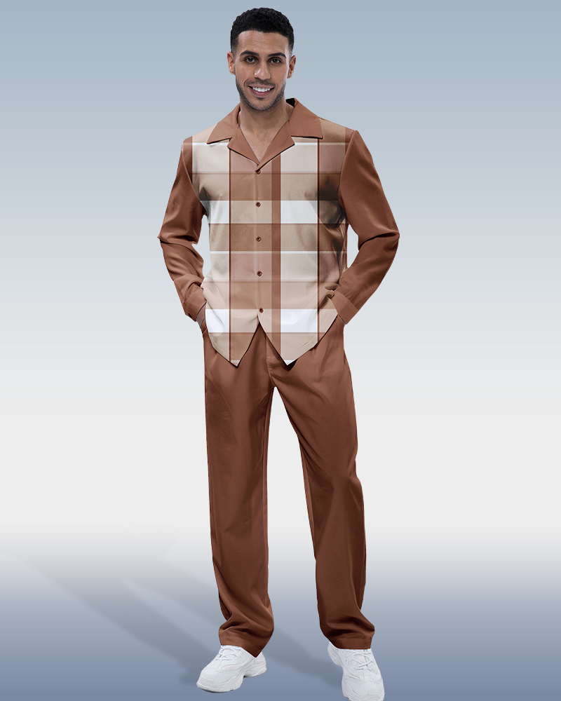 Camisa Brown a cuadros de manga larga Walking Set