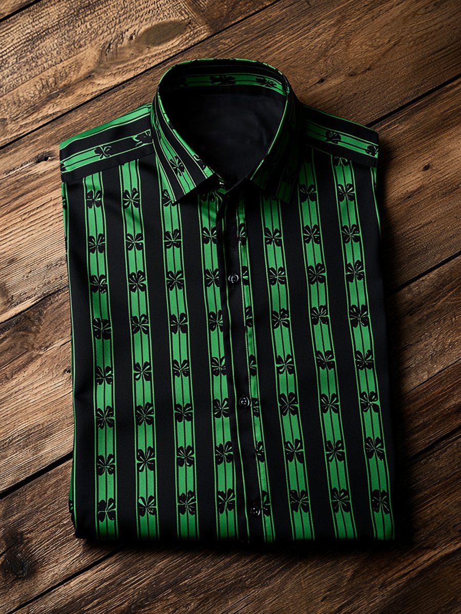 Camisa casual St. Patrick a rayas de manga larga para hombre