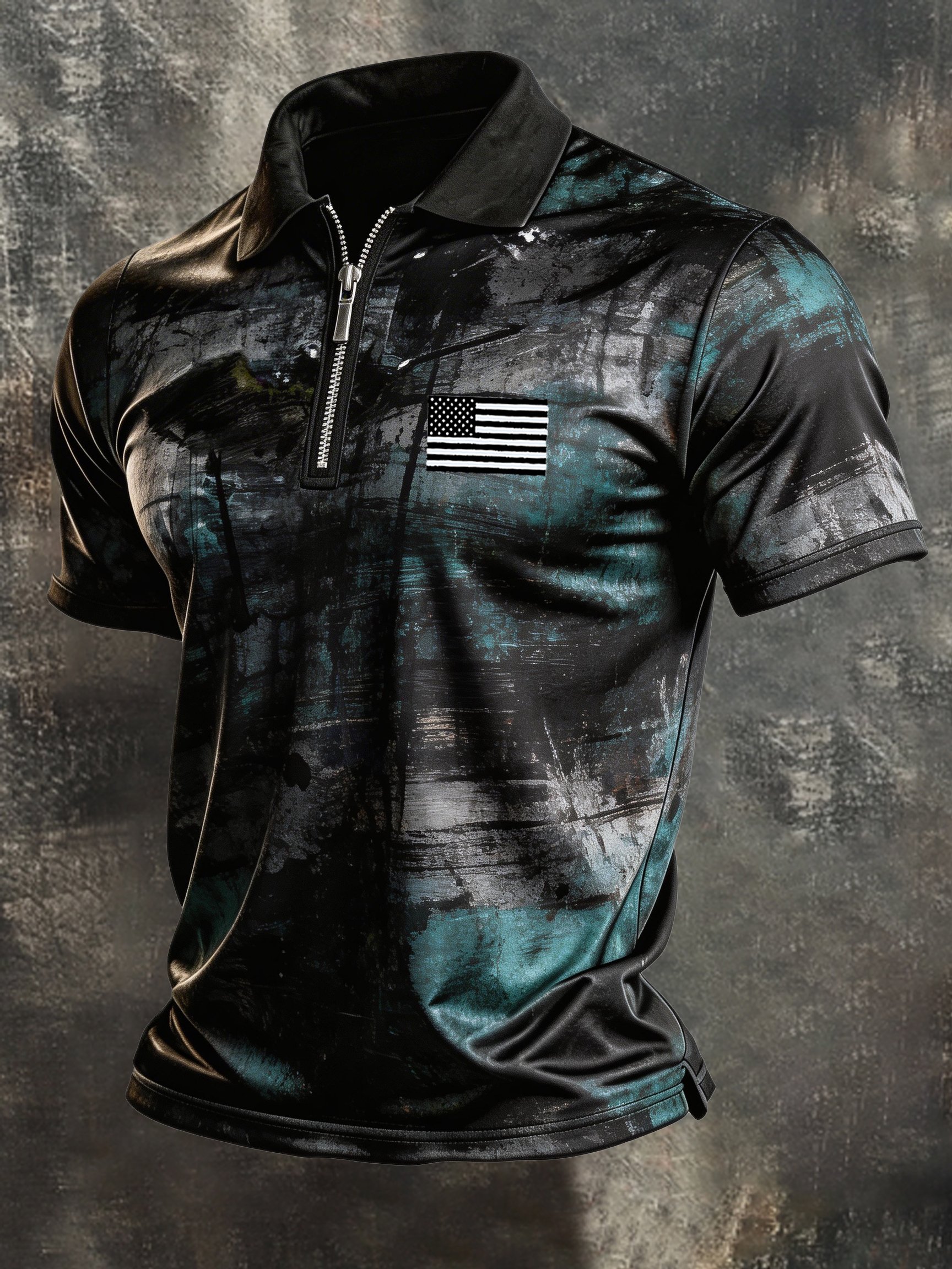 Camisa polo retro "Patriot" Color-Block de manga corta Half-Zip para hombre