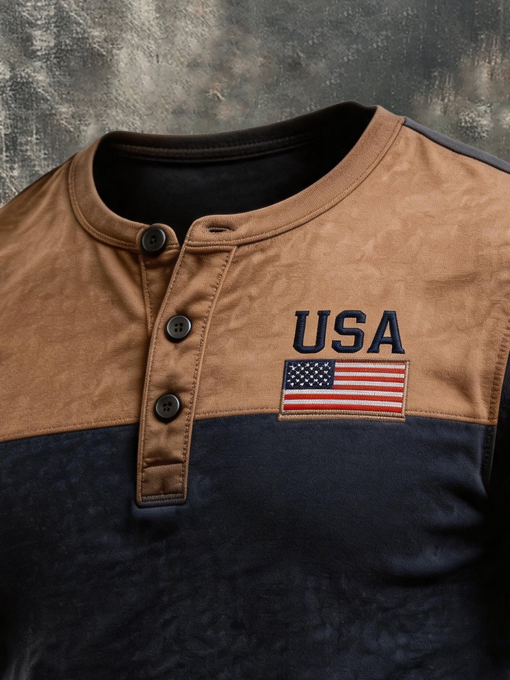 Camisa retro Patriotic Color-Block de manga corta Henley para hombre