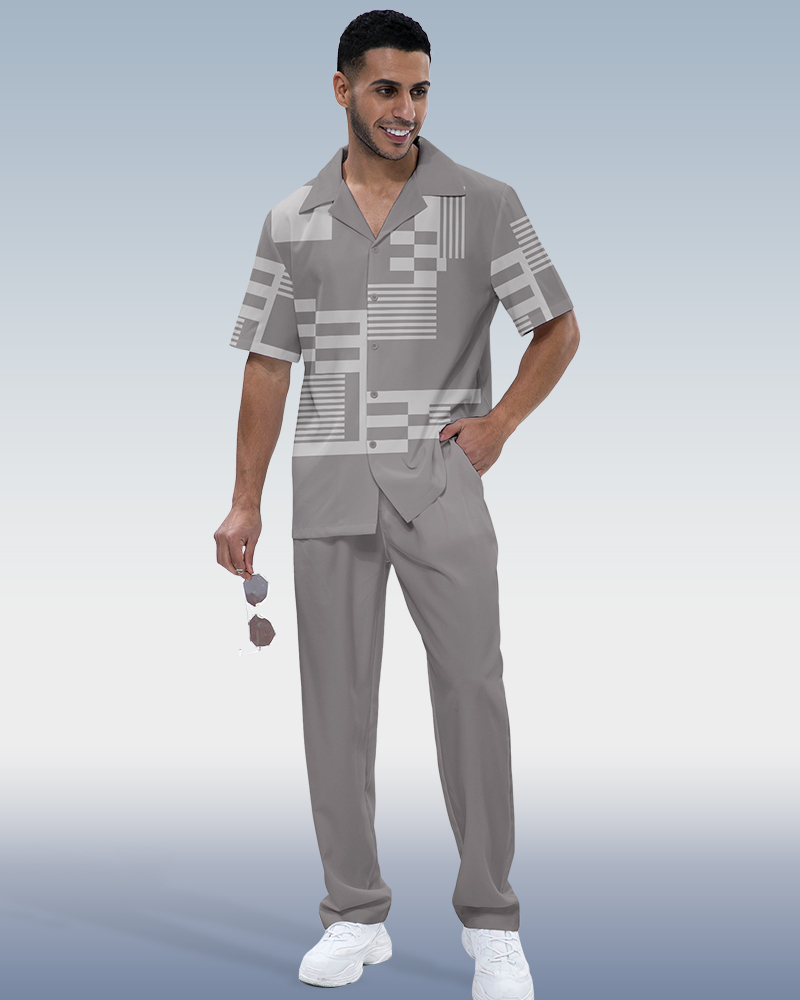 Camisa en bloques de color de lujo estampado de manga corta Walking Set 1013 para hombre