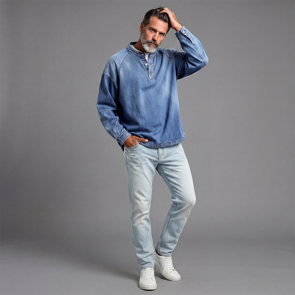 Camisa desgastado Denim casual para hombre