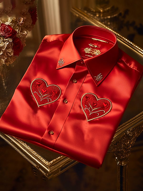 Camisa seda Valentine's Day de lujo casual de manga larga para hombre