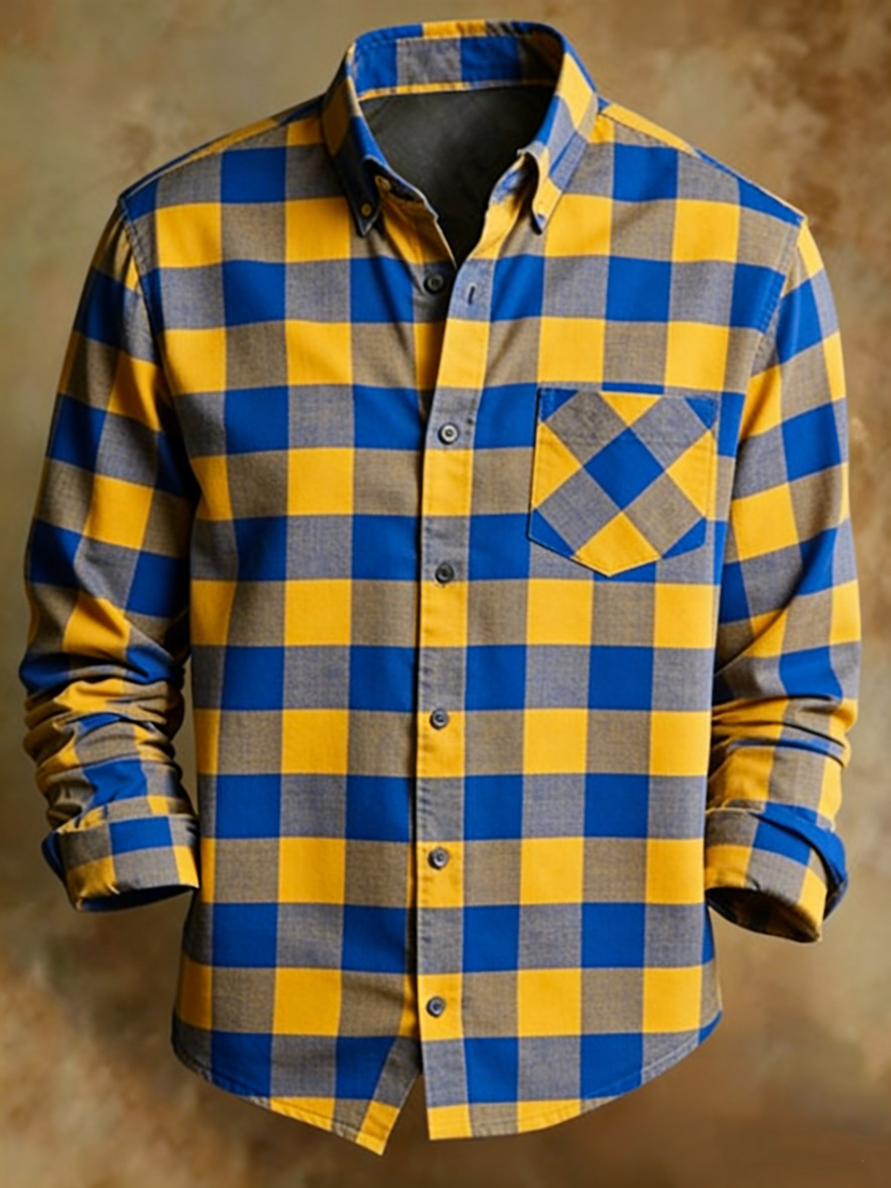 para hombre retro Abstract Art Print Plaid Pattern ejecutivo Style camisa