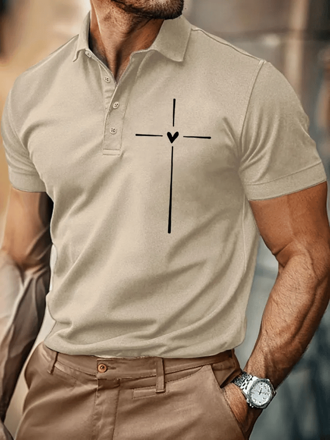 Camisa polo retro Faith Cross estampado para hombre