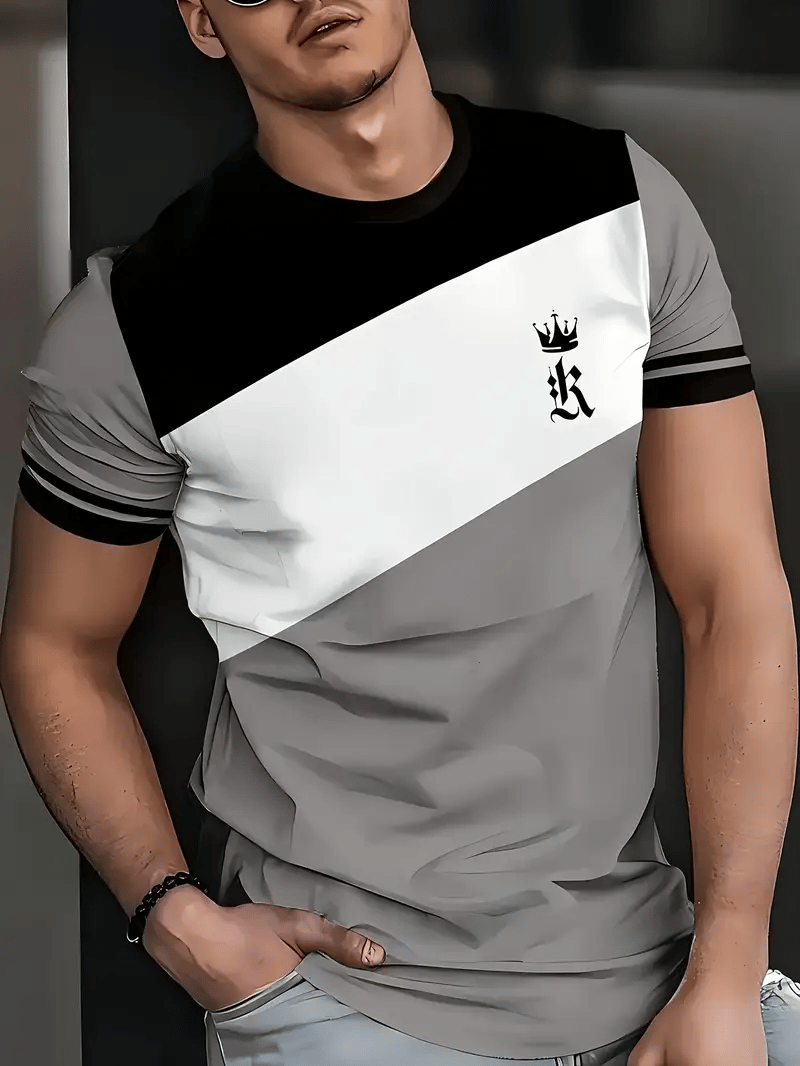 Camiseta ejecutivo rayas Logo estampado de manga corta para hombre