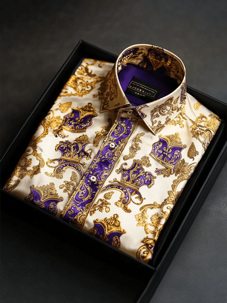 Camisa satén Luxe estampado de manga corta Button para hombre