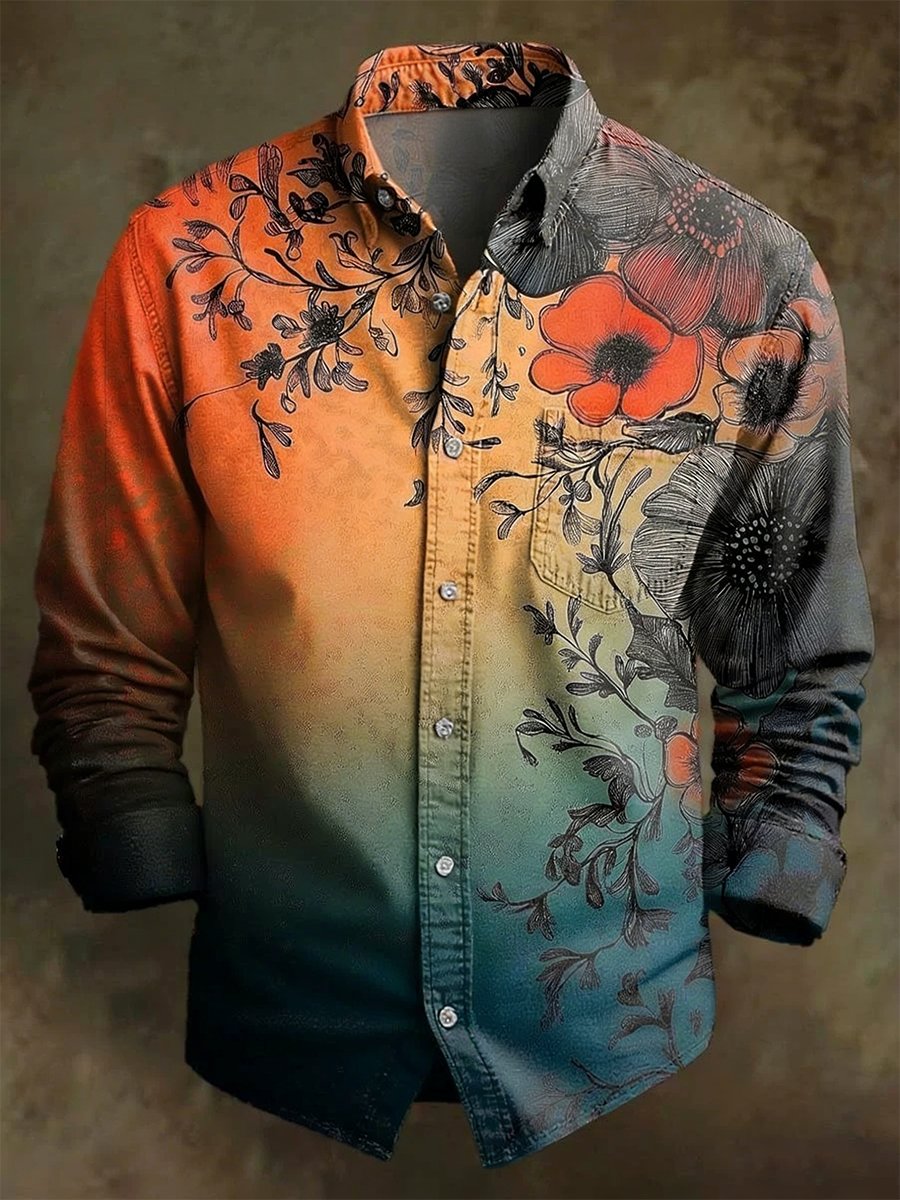 Camisa retro ejecutivo de manga larga para hombre