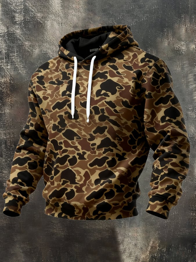 Sudadera retro desgastado en bloques de color camuflaje estampado casual de manga larga para hombre