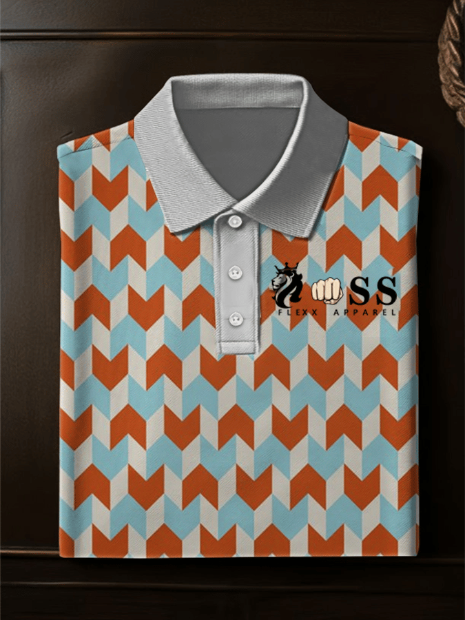 Camisa polo retro Letter Design ejecutivo Contrast solapa de manga corta para hombre
