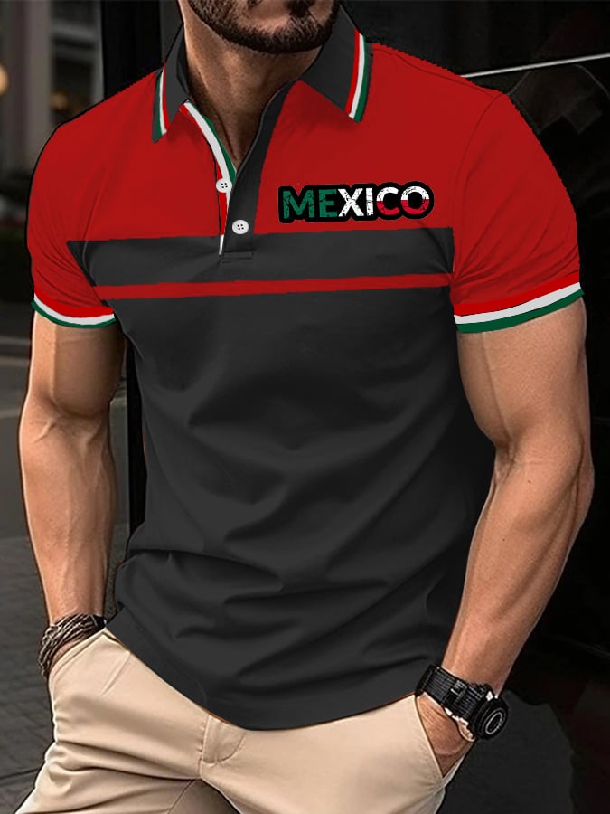 Camisa polo Mexican Independence Day Flag estampado para hombre