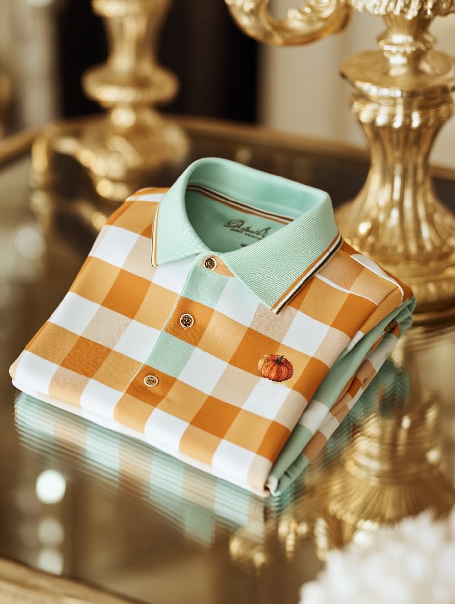 Camisa polo clásico ejecutivo Check Halloween Pumpkin Logo Button de manga corta para hombre