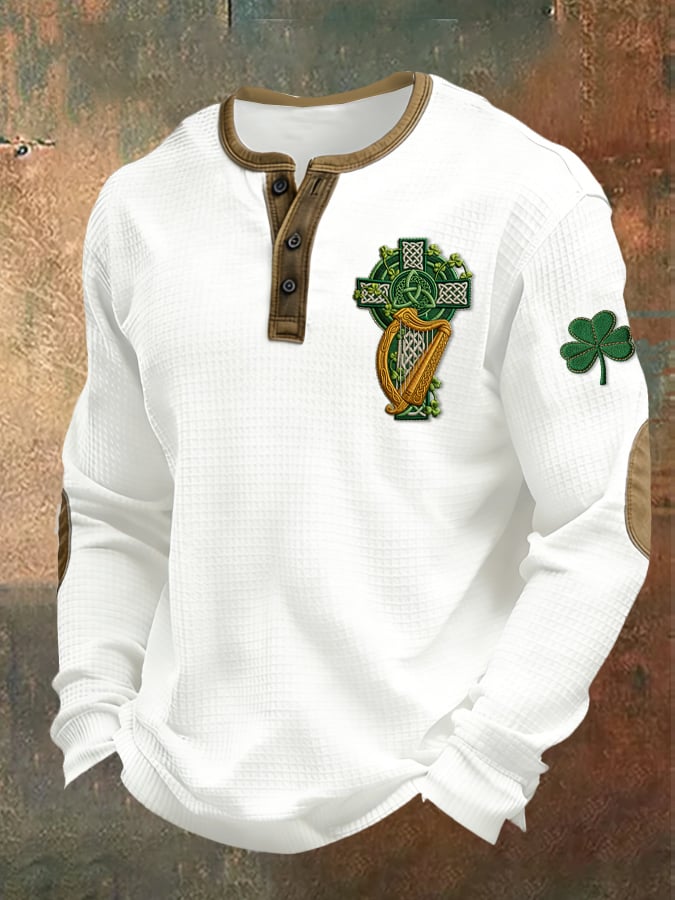 Camisa casual Saint Patrick's Day clover Henley para hombre