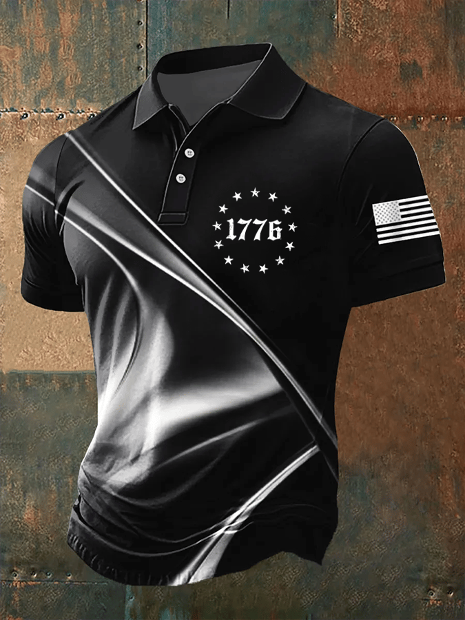 Camisa polo American Flag Independence Day estampado casual para hombre