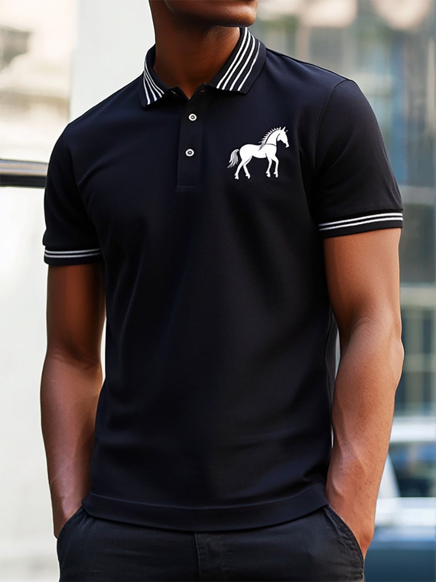 Camisa polo ejecutivo rayas Logo con botones de manga corta para hombre