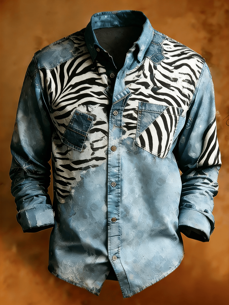 Camisa retro Abstract Art estampado Comfortable ejecutivo Style para hombre