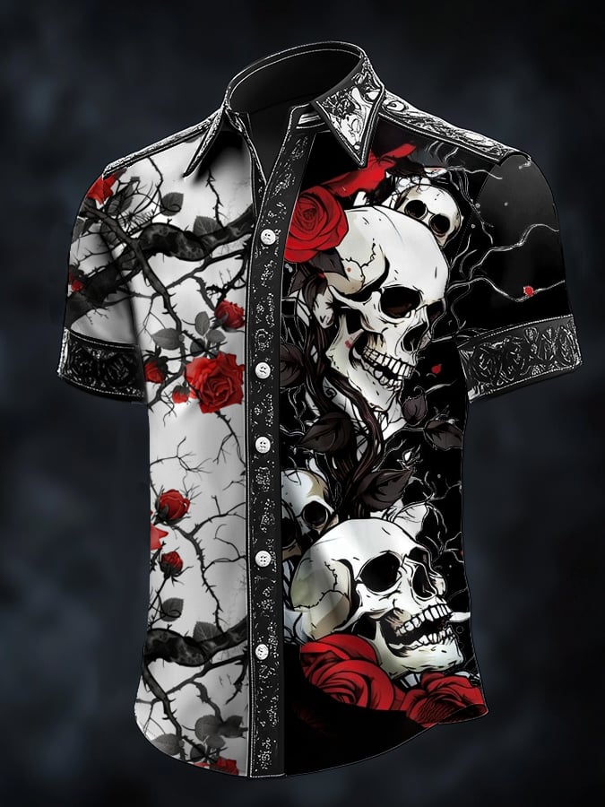 Camisa casual de moda Dark diseño Cross Crow Contrast satén para hombre