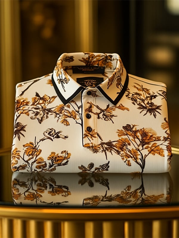 Camisa polo retro ejecutivo rayas estampado de manga larga para hombre