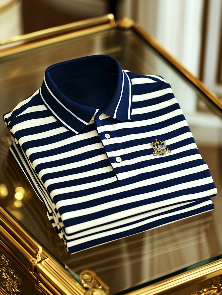 Camisa polo ejecutivo casual a rayas Button de manga corta para hombre