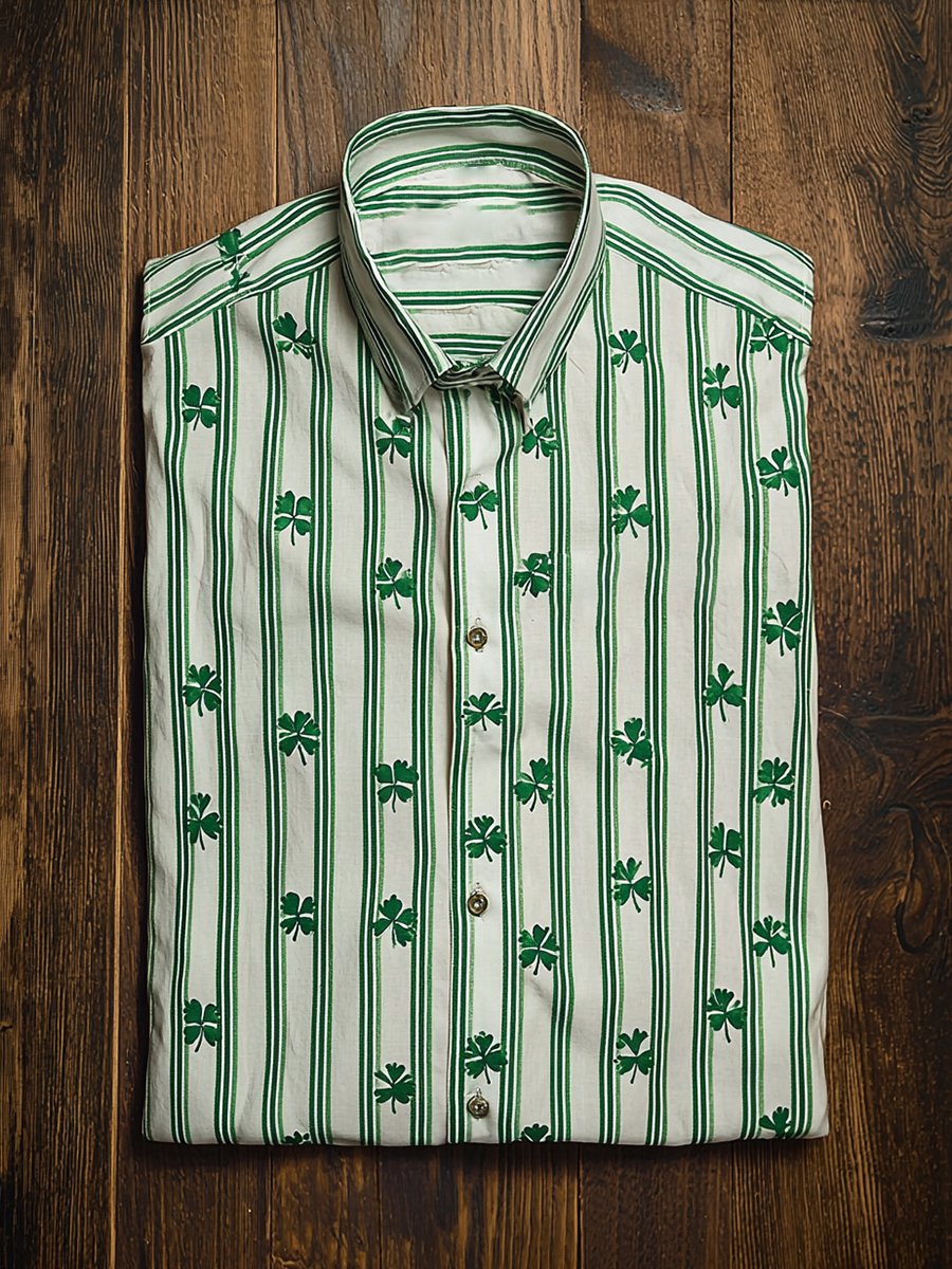 Camisa casual St. Patrick a rayas de manga larga para hombre
