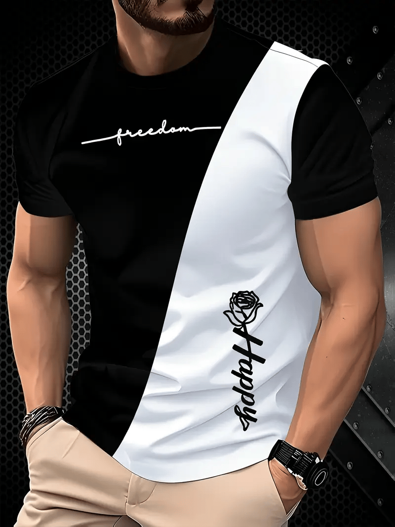 Camiseta ejecutivo rayas Logo estampado de manga corta para hombre