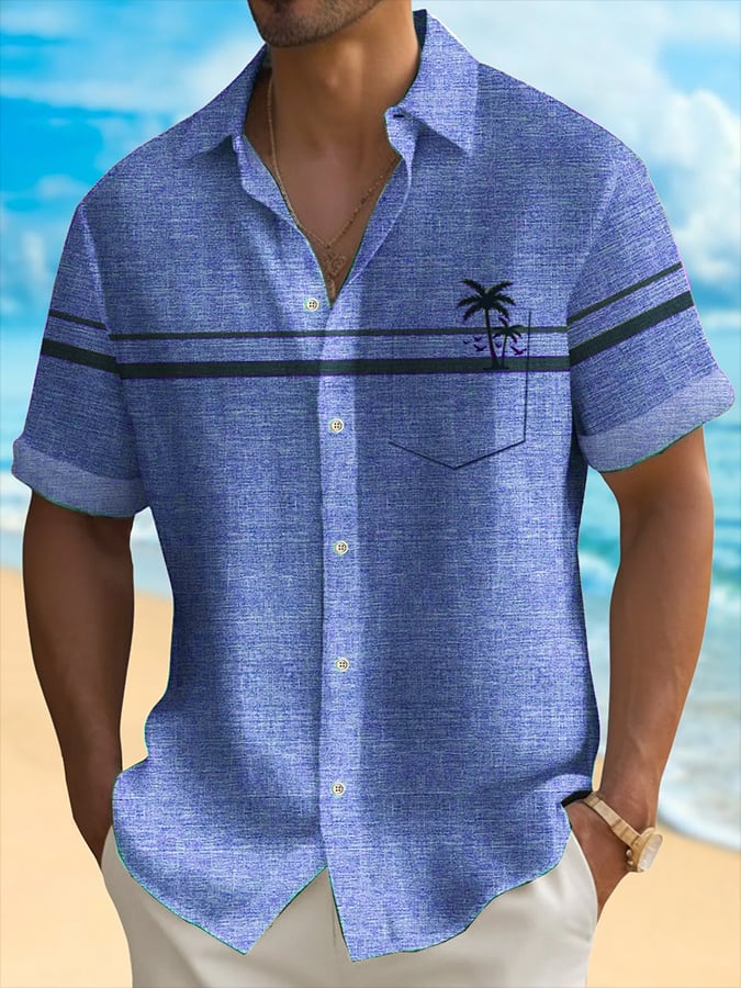 para hombre Resort Style Contrast Print casual de manga corta camisa