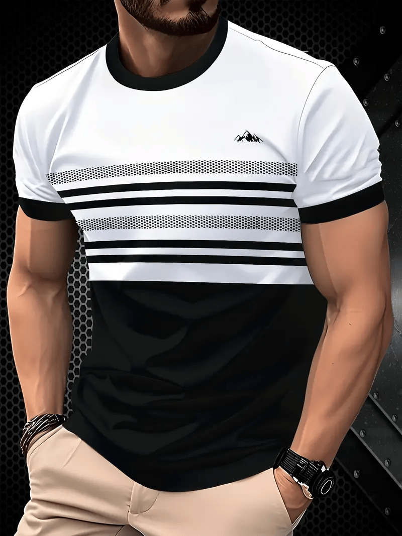Camiseta ejecutivo rayas Logo estampado de manga corta para hombre