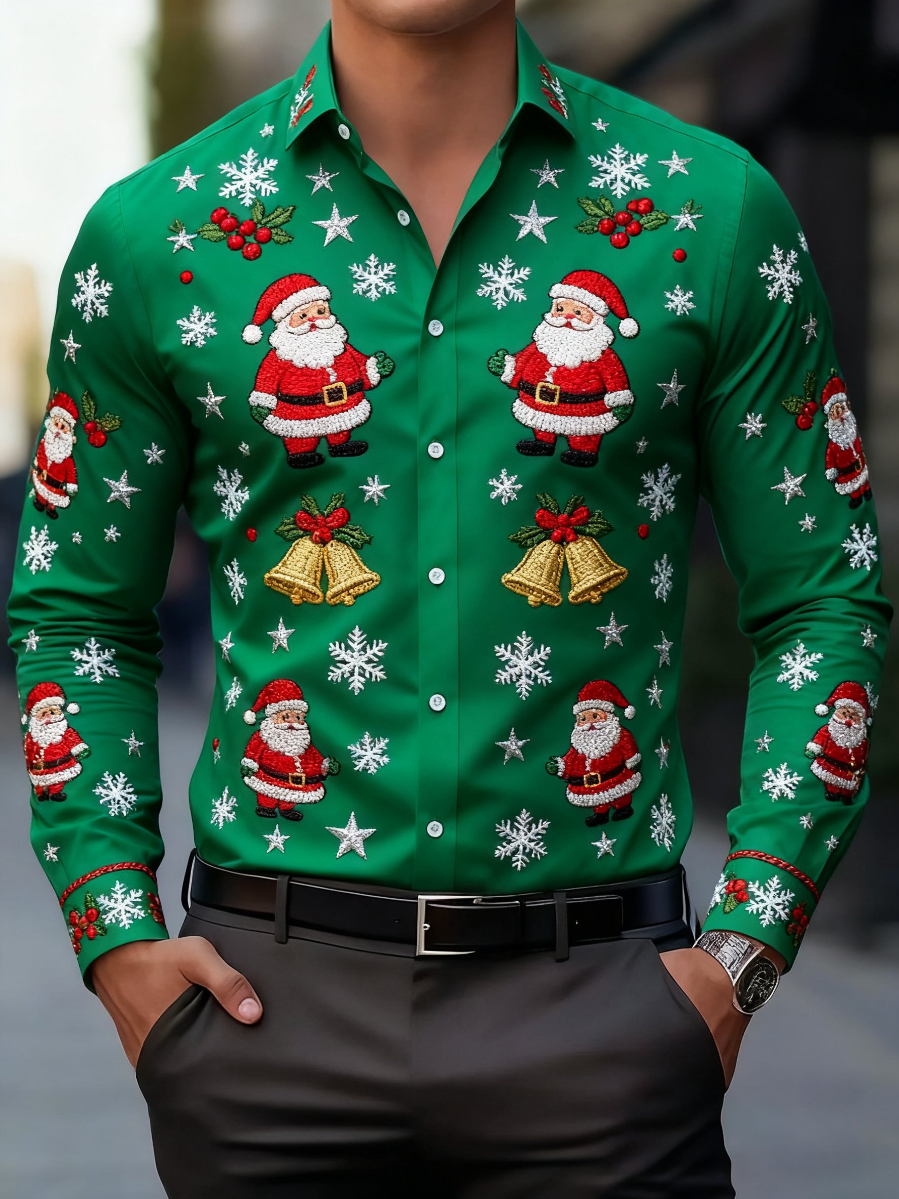Camisa ejecutivo estampado de manga larga para hombre