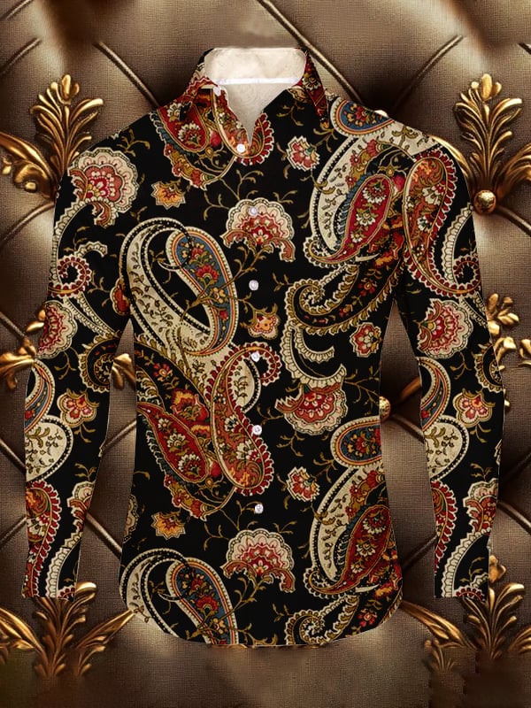Camisa seda ejecutivo Paisley diseño de lujo de manga larga para hombre