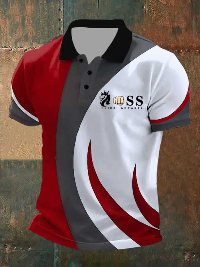 Camisa polo retro Letter estampado casual para hombre