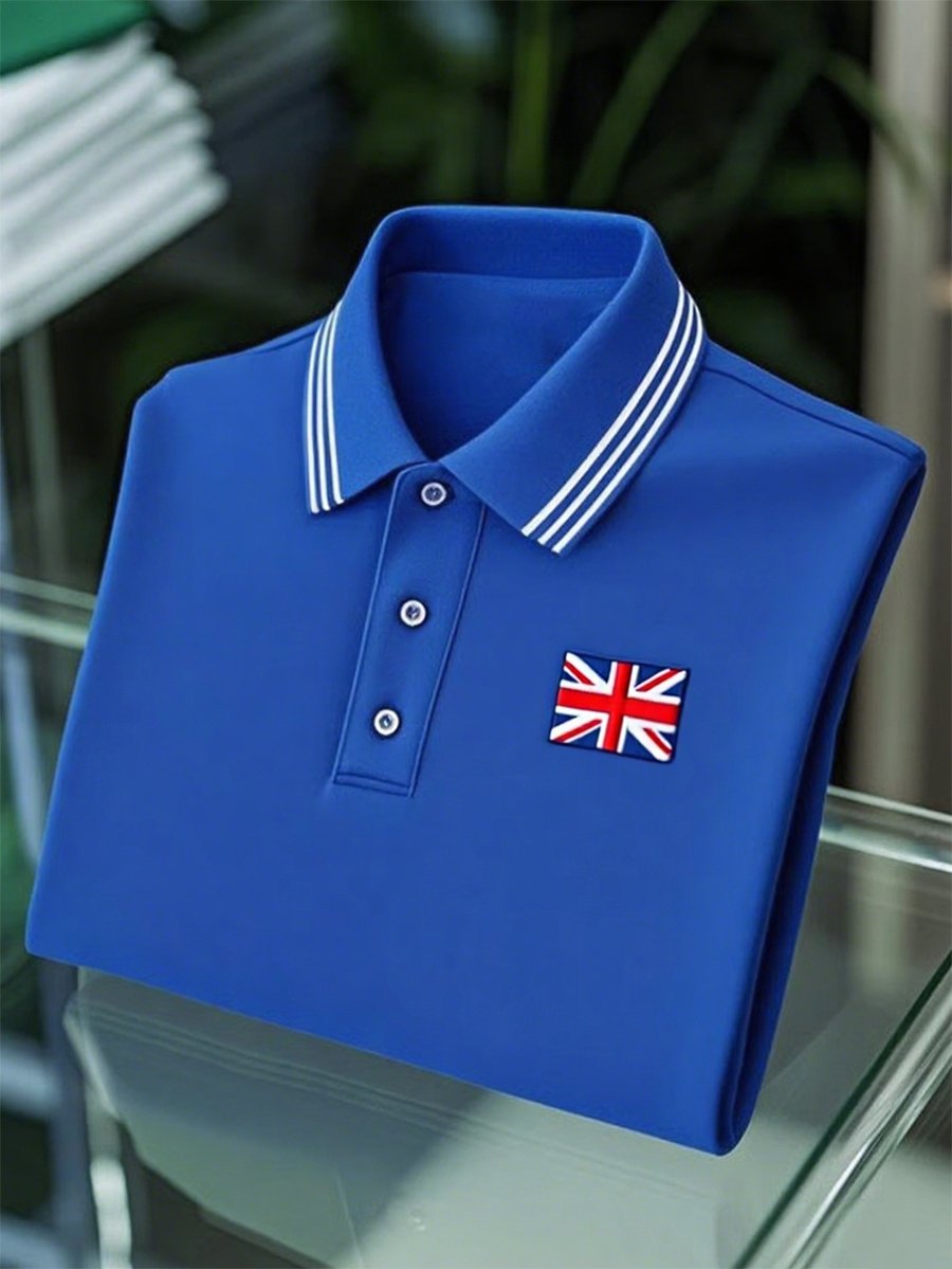 Camisa polo ejecutivo casual Union Jack Button de manga corta para hombre