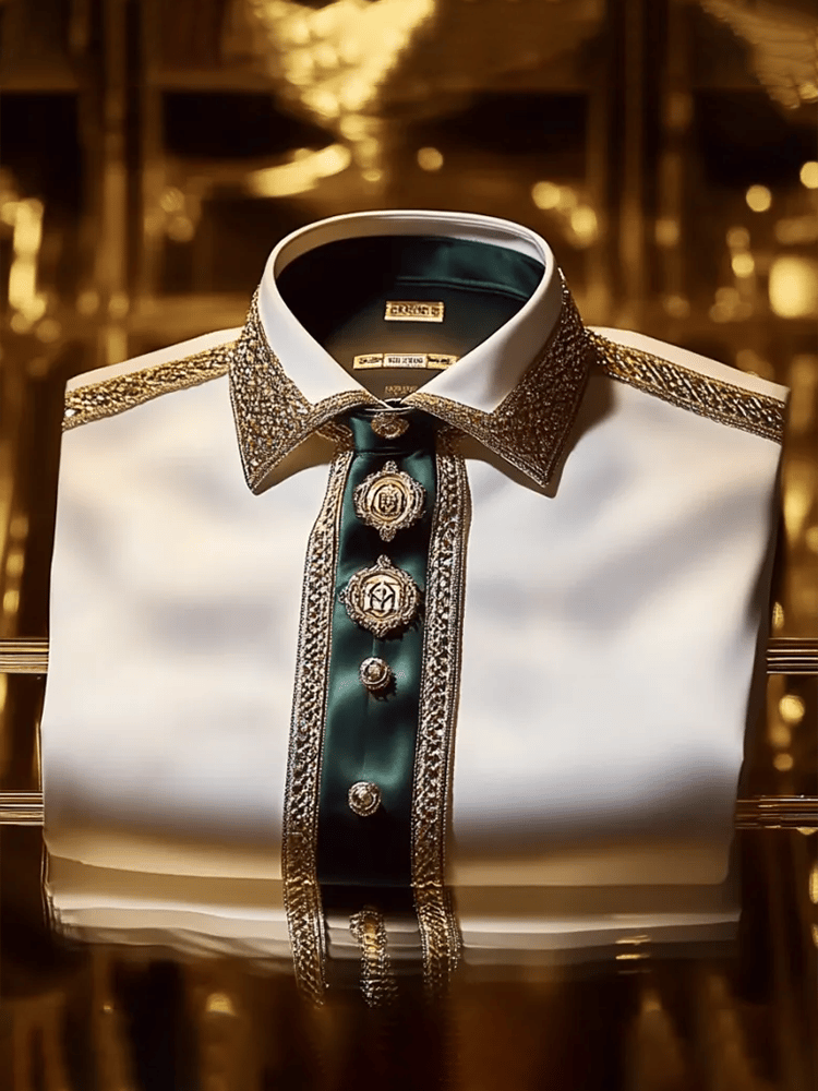 Camisa satén Luxe estampado de manga corta Button para hombre