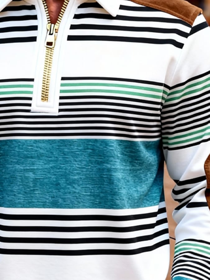 Sudadera retro en bloques de color estampado cierre para hombre