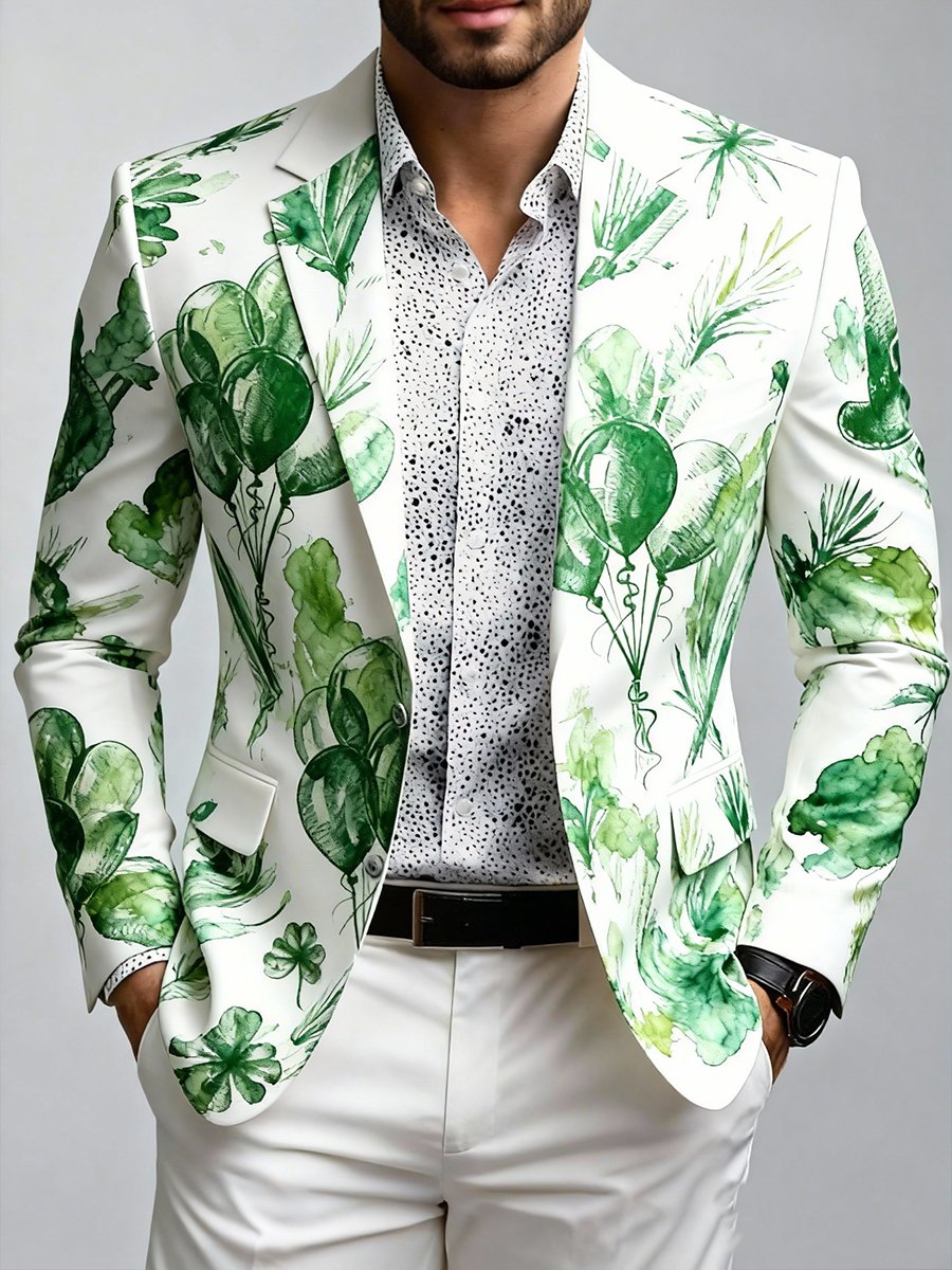 Chaqueta de lujo St. Patrick's Day Balloon estampado Suit para hombre