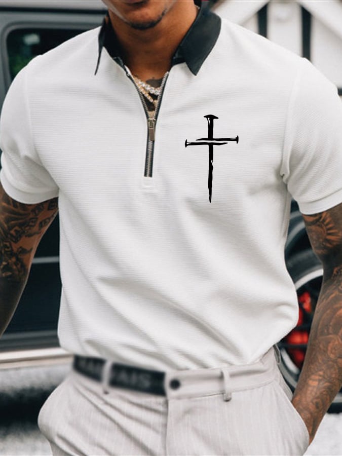 Camisa polo Faith Cross estampado casual para hombre