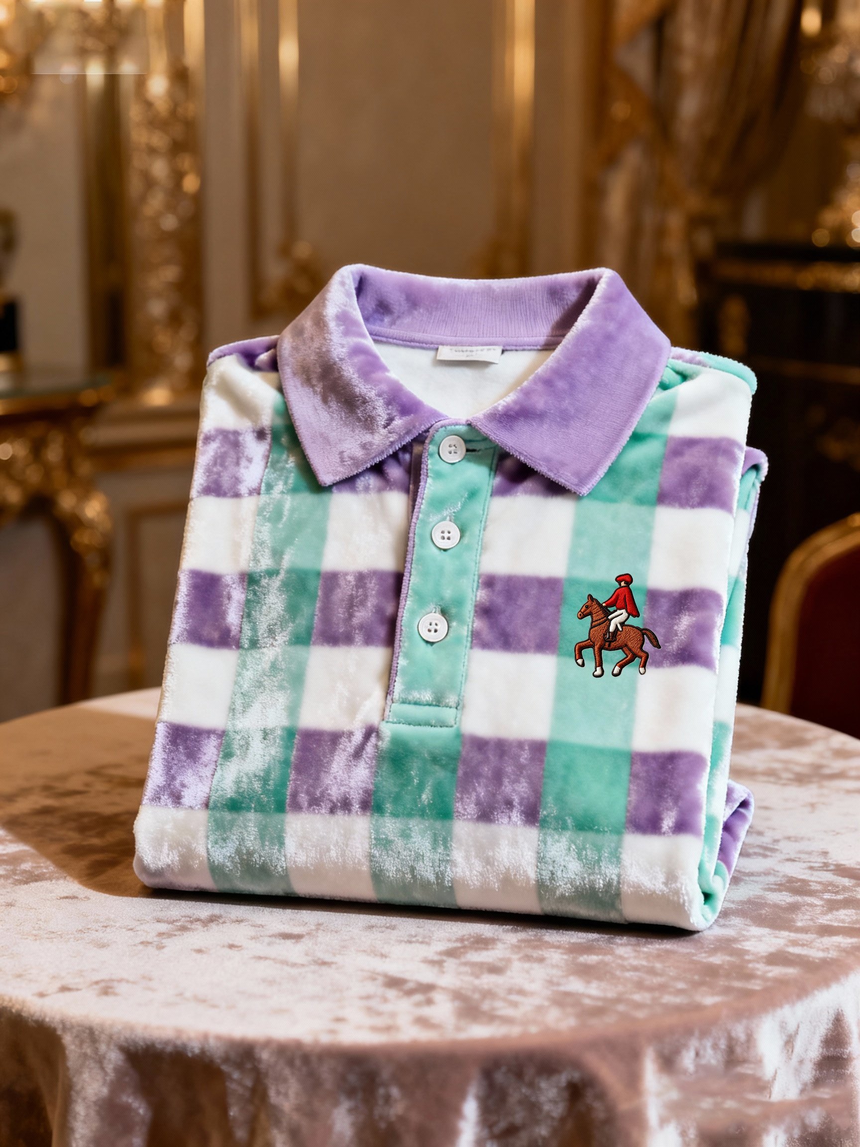 Camisa polo terciopelo ejecutivo Logo estampado de manga larga para hombre