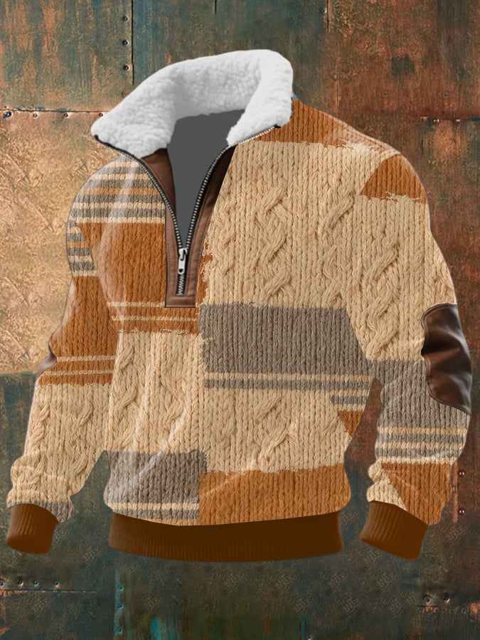 Sudadera retro estampado Half Zip solapa para hombre