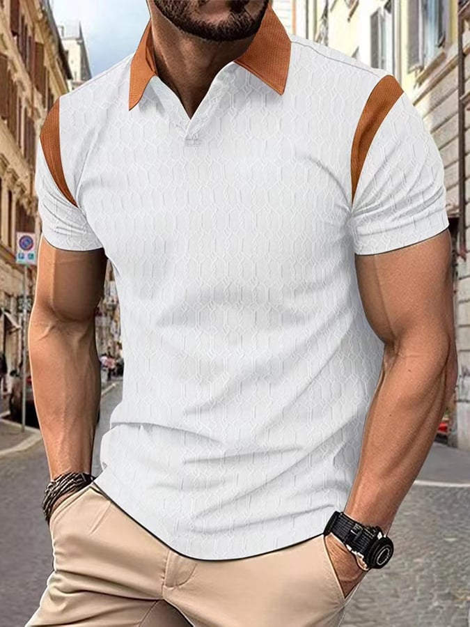 Camisa polo geométrico jacquard Fabric de modaable casual para hombre