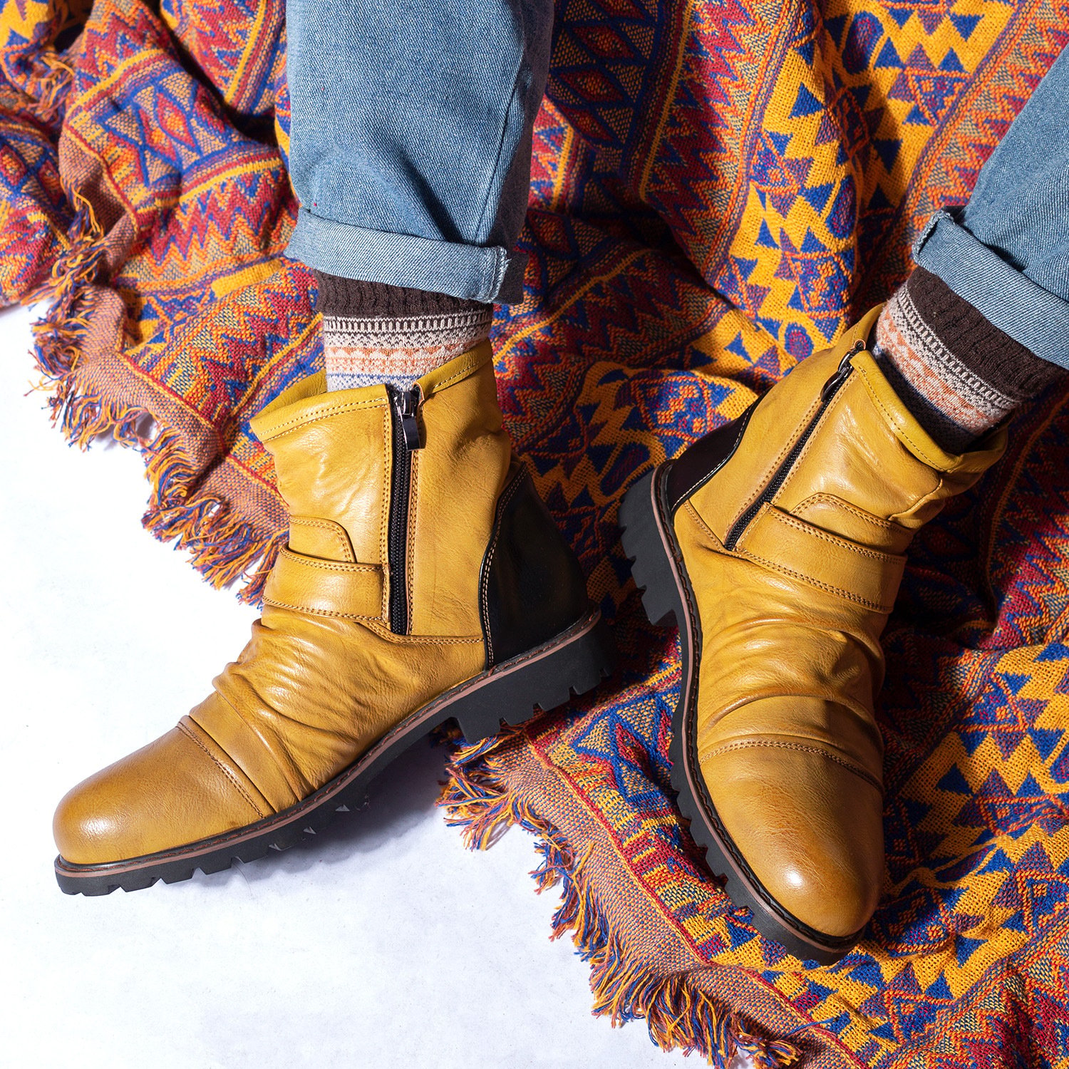Botas cuero Non-Slip cierre High-Top Men Ankle
