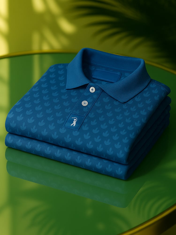 Camisa polo clásico ejecutivo Old Money Button de manga corta Birdie Finger Blue para hombre