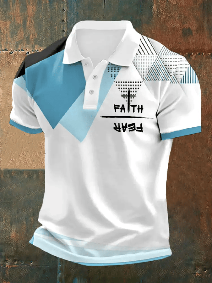 Camisa polo retro Faith “Faith Over Fear�? casual estampado para hombre