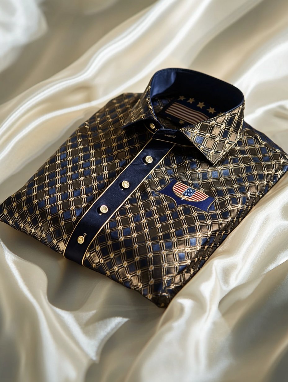 Camisa Mens ejecutivo elegante Independence Day American Flag de manga corta Button