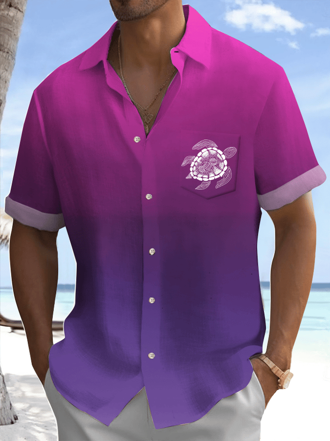 Camisa Turtle estampado casual Vacation (With bolsillos) para hombre